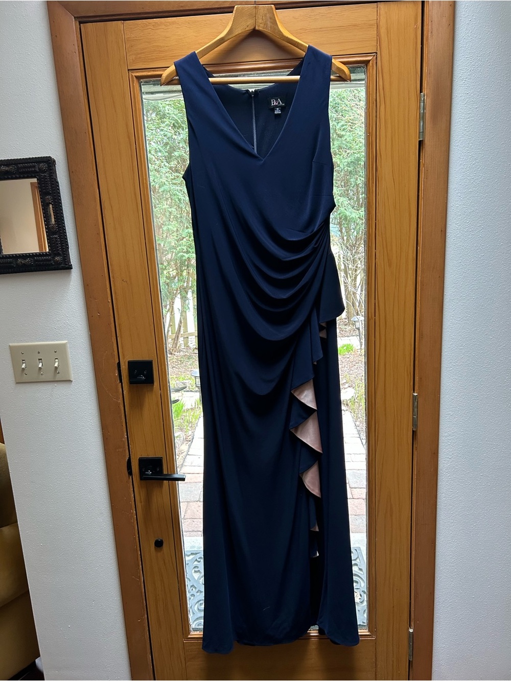 B&A by Betsy and Adam draped navy gown size 16